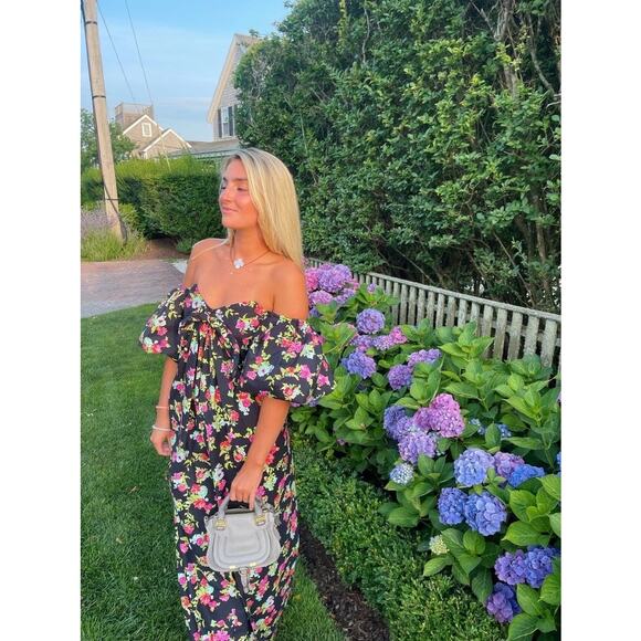 CAROLINE CONSTAS Reyna Black Floral Puff Sleeve Empire Waist Maxi Dress Size M - Picture 7 of 16